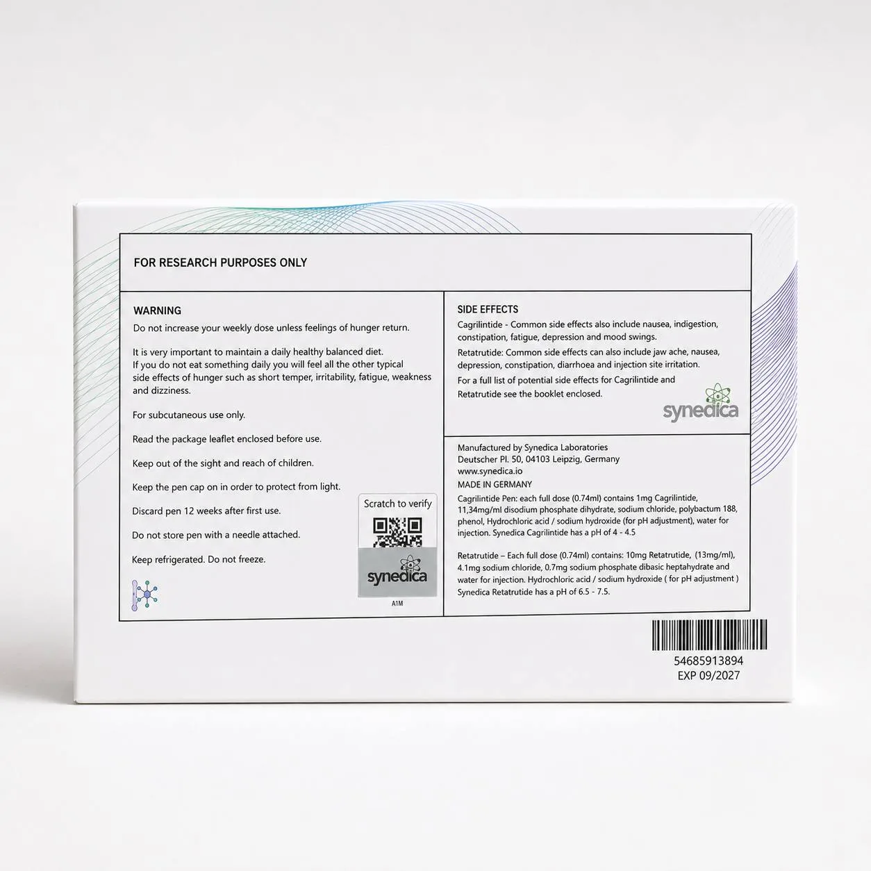 Cagri Reta Dual Pen Kit  зворотна сторона упаковки з інформацією виробника