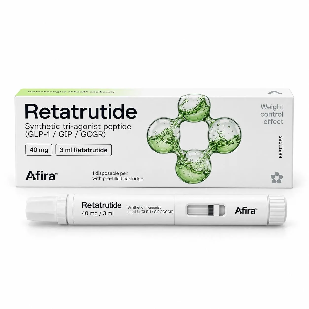Retatrutide (Ретатрутид) Afira 40 мг / 3 мл -  потрійний агоніст GLP-1, GIP та глюкагону